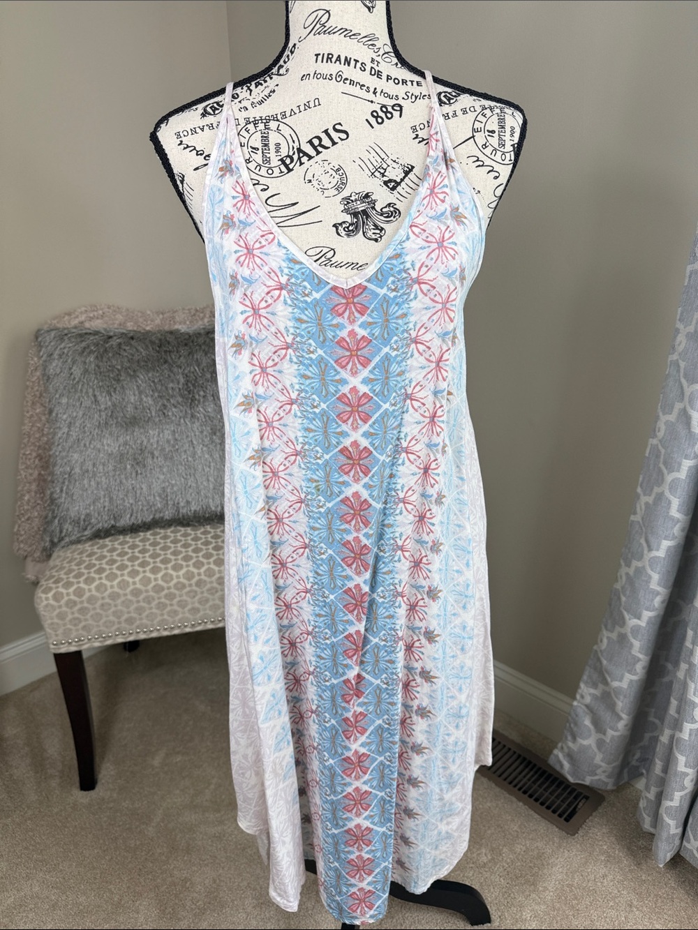 O'Neil Boho Floral Maxi Slip Dress in Light Blue & Coral
